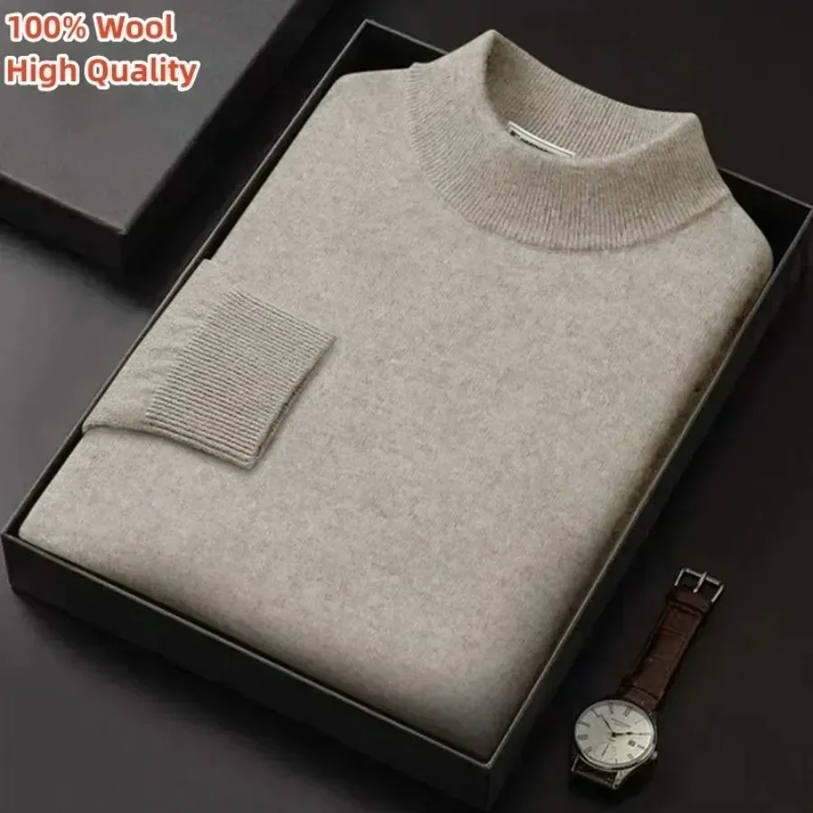 Top Trends: New 2024 Men's Mock Collar 100% Pure Woolen Sweater Tops Autumn Winter Cashmere Sweater Men Pullover Knitted Warm Sweater Male Shoppable Styles