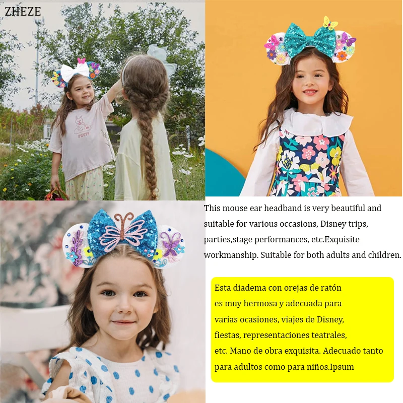 Top Trends: 2023 Chic Disney Encanto Mouse Ears Headband For Girls Sequins 5"Bow Hairband Children Festival Hair Accessories Shoppable Styles - Image 2