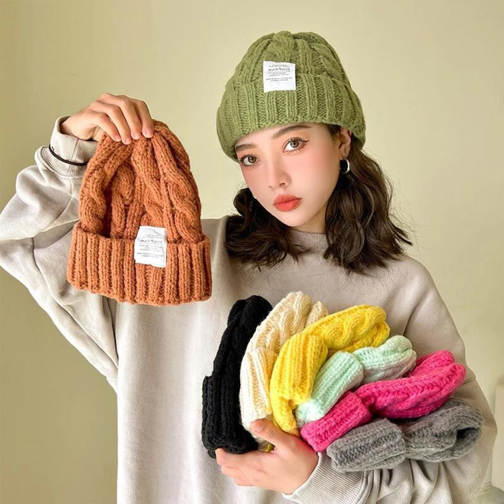 Top Trends: Women Winter Hat Warm Beanie Hats Thicken Knit Head Cap Solid Color Wool Couple Cap Fashion Twist Female Bonnet Adult Cover Shoppable Styles