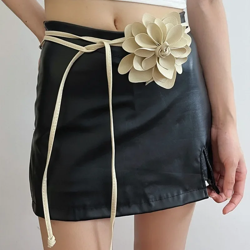 Top Trends: Flower Decoration Leather Belt For Women Luxury Designer Exaggerated PU Leather Lace Up Waistband Belt Rope Y2k Belt Female New Shoppable Styles