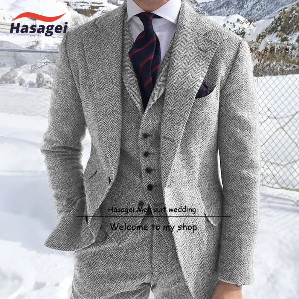 Top Trends: Tweed Men Suits For Winter , Wedding Formal Sports Suits Jacket 3 Piece Herringbone Man Outfits Set (Jacket + Waistcoat+ Pants) Shoppable Styles