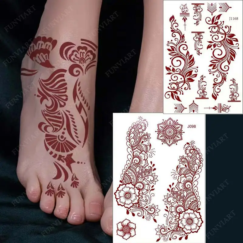 Top Trends: Henna Tattoo Stickers For Legs Waterproof Temporary Tattoos Women Mehndi Design Instant Fake Tattoo For Hand Sleeve Body Hena Shoppable Styles