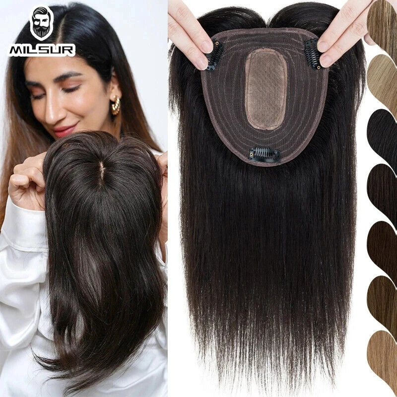 Top Trends: Human Hair Topper For Women Natural Hair Wigs 12x13cm Clip In Topper Blonde Straight Hairpieces Breathable Silk Base Hair Wig Shoppable Styles