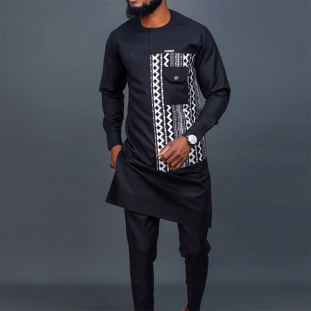 Top Trends: New In 2 Piece Men Suit Long Sleeve Embroidery Men Fashion Top And Pants Set Dashiki Party Wedding Designer Male Clothing Shoppable Styles - Image 4