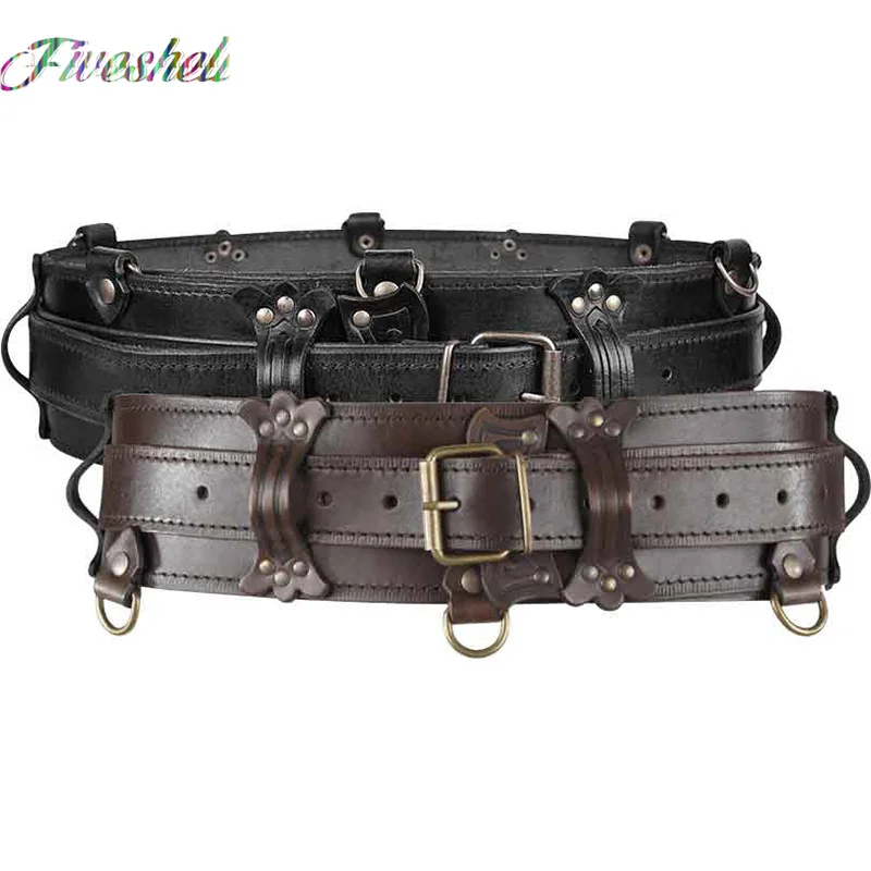 Top Trends: Medieval Festival Girdle Wide Leather Belt Steampunk Gothic Waist Protector Larp Celtic Knight Cosplay Waistband For Men Women Shoppable Styles