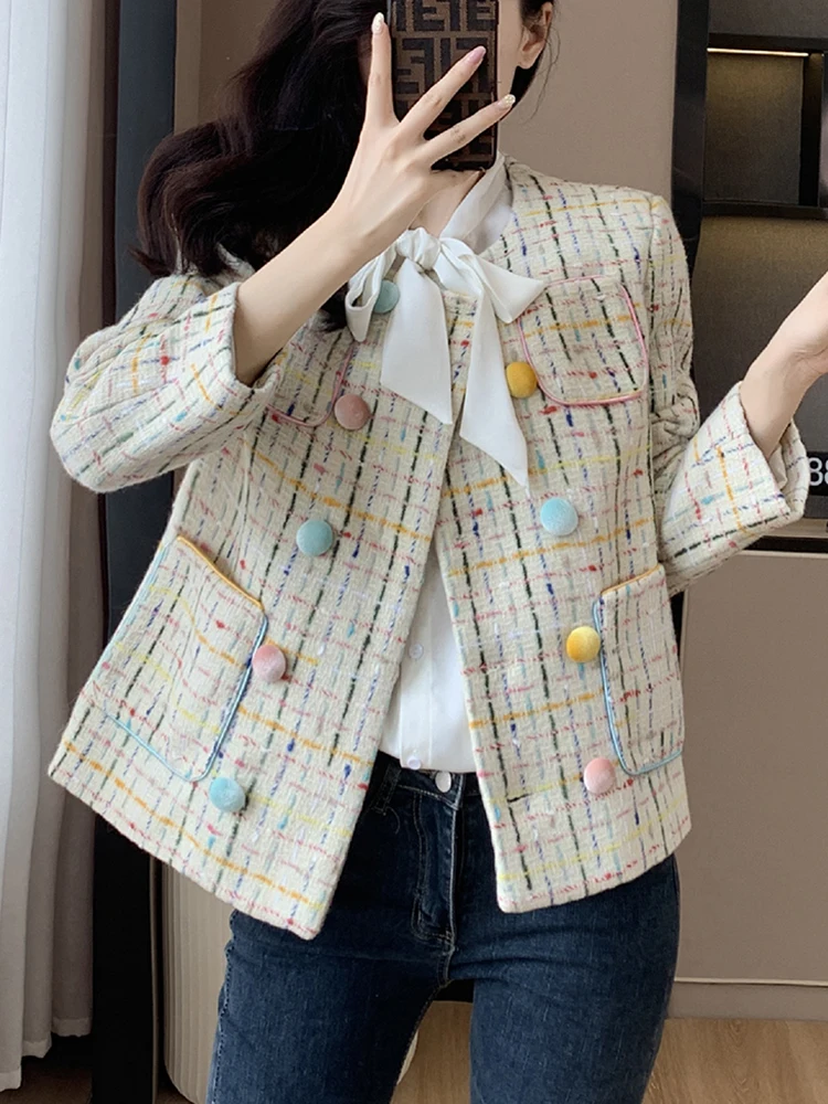 Top Trends: QOERLIN High End Women's Long Sleeve Double-Breasted Tweed Jacket With Pocket Elegant Slim Fit Work Office Business Tweed Blazer Shoppable Styles