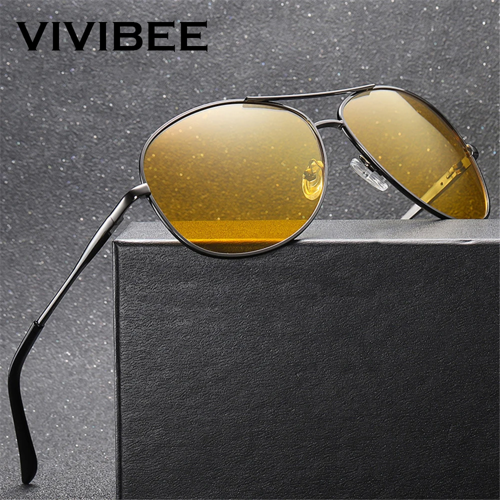 Top Trends: VIVIBEE Pilot Night Vision Glasses For Driving Nocturna Yellow Polarized UV400 Lens Aviation Goggles Men Nightvision Sunglasses Shoppable Styles