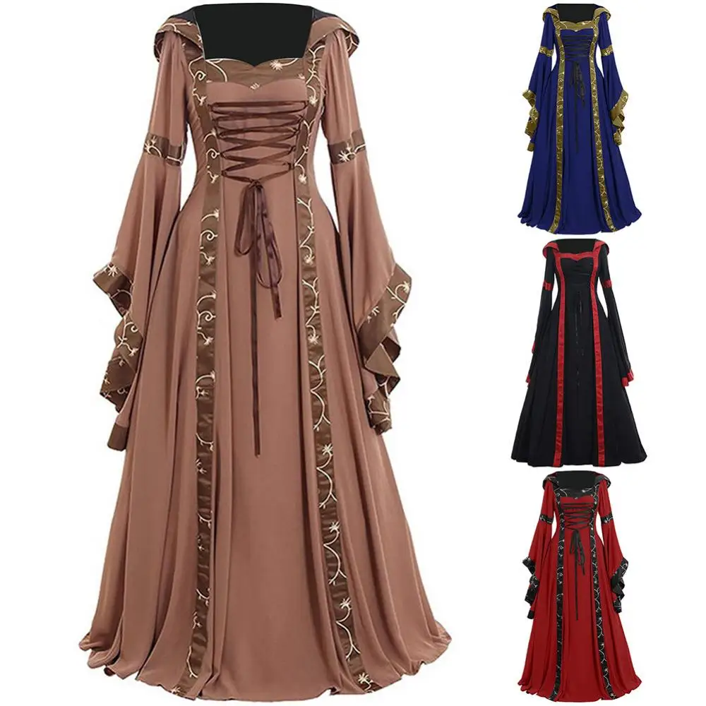 Top Trends: Medieval Dress Women Lace Up Long Sleeve Floor Length Medieval Dress Halloween Costume Shoppable Styles