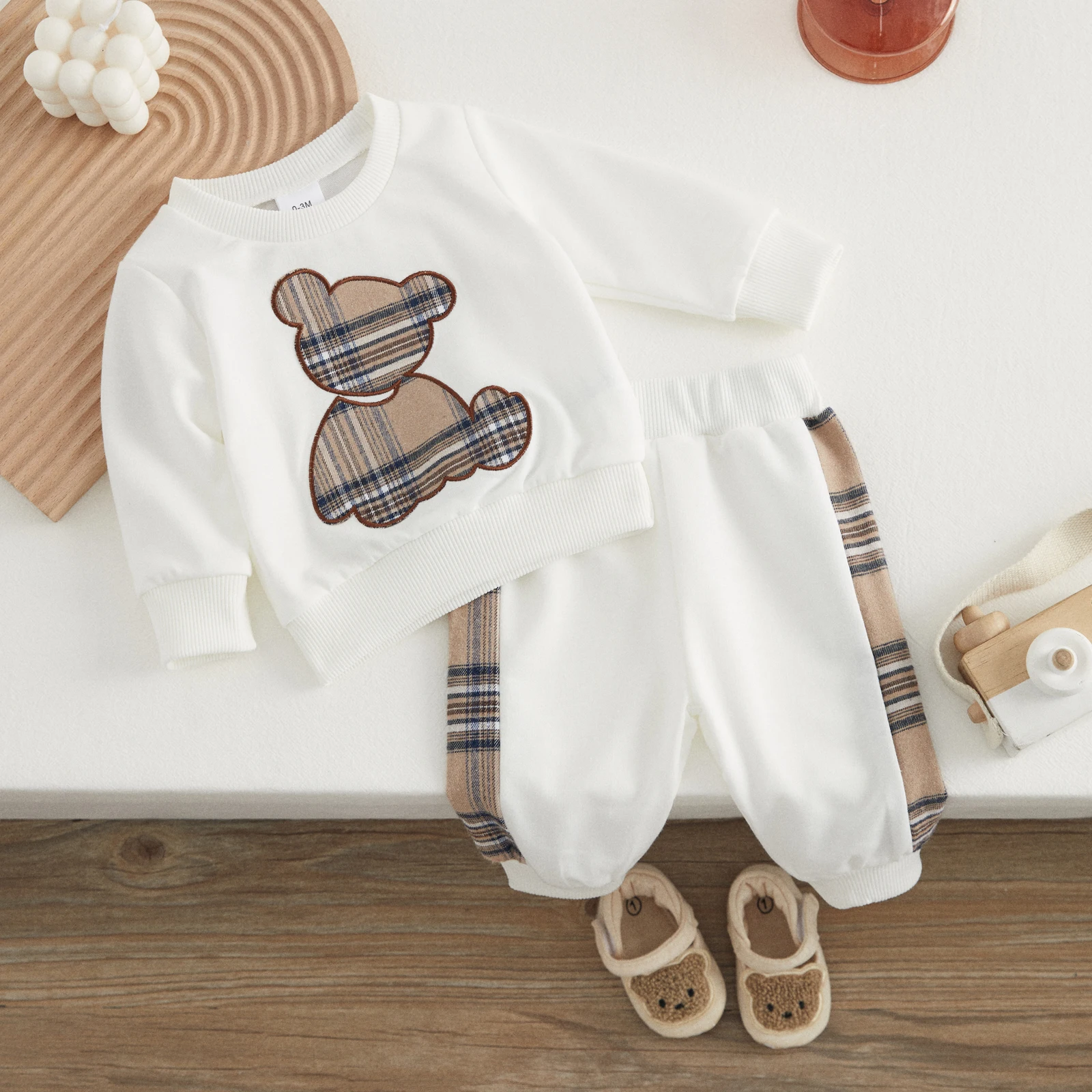 Top Trends: VISgogo Baby Girl Boy Clothes Spring Fall Outfits Long Sleeve Plaid Bear Sweatshirt Tops And Pants 2Pcs Casual Tracksuits Shoppable Styles - Image 2