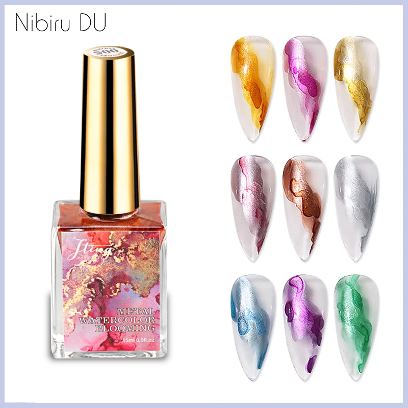 Top Trends: Metal Watercolor Blooming Nail Polish Ink Nails Art Design Natural Dry Gradient Ink Marble Painting Gel Nail Varnish Shoppable Styles