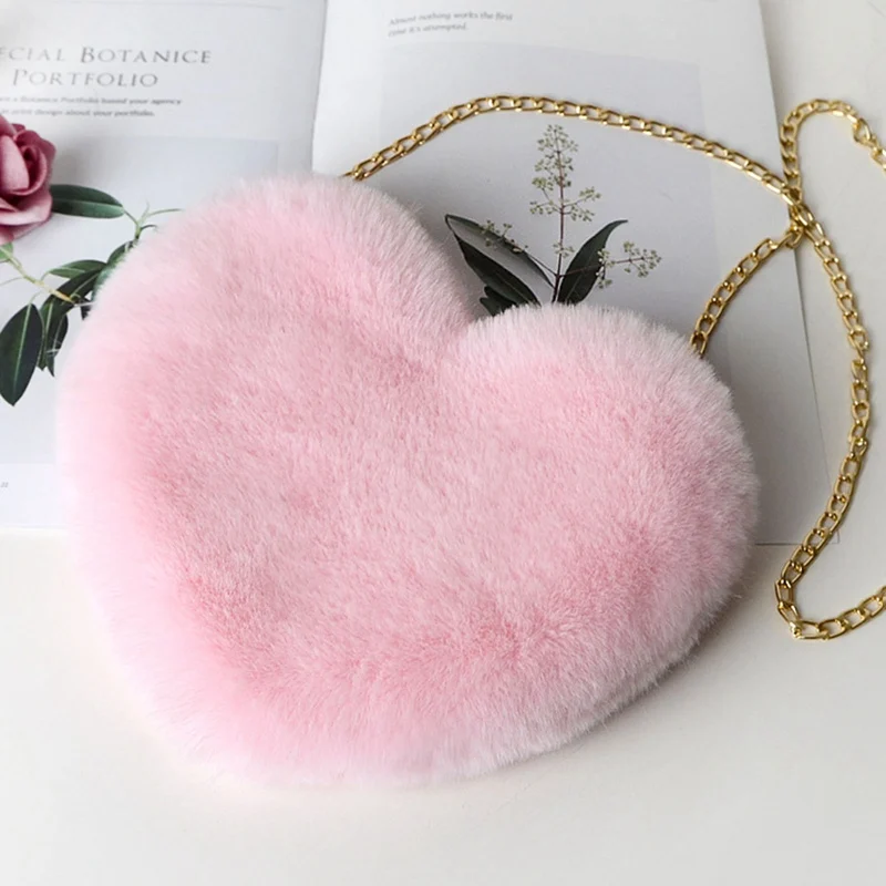 Top Trends: Lovely Heart Shaped Bag For Women Chain Messenger Bag Soft Plush Shoulder Cute Faux Fur Crossbody Bag Valentine&#039;s Day Gift Shoppable Styles