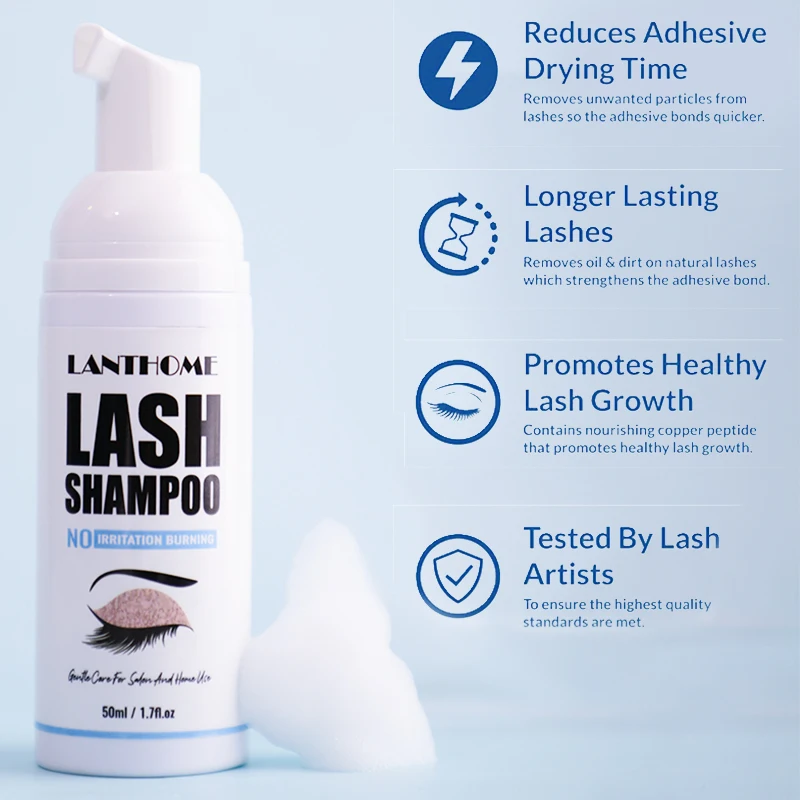 Top Trends: 50ML Lanthome Pro Eyelash Extension Shampoo Eyelid Lash Foaming Cleanser Glue Remover Deep Cleaning For Makeup Women Shoppable Styles - Image 5