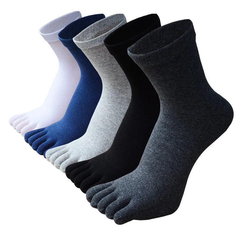 Top Trends: Men Cotton Five Fingers Sports Socks Autumn Winter Five-Finger Socks Pure Color Black Blue Gray Male Five Toes Sock Plus Size Shoppable Styles