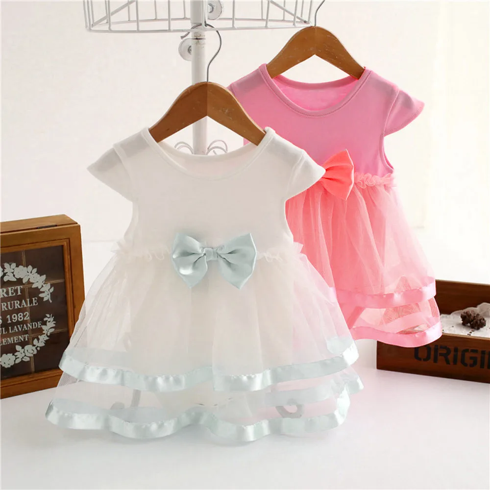 Top Trends: Solid Lacde Bowknot Baby Girl Dress Infant Birthday Tutu Bow Clothes Party Jumpsuit Princess Romper Dress Платья Для Девочек Shoppable Styles