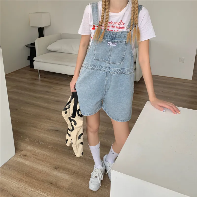 Top Trends: Suspenders For Women Summer Denim Shorts Korean Style Wide Leg Jeans Pants Light Blue High Waisted Baggy Casual Fashion Shorts Shoppable Styles