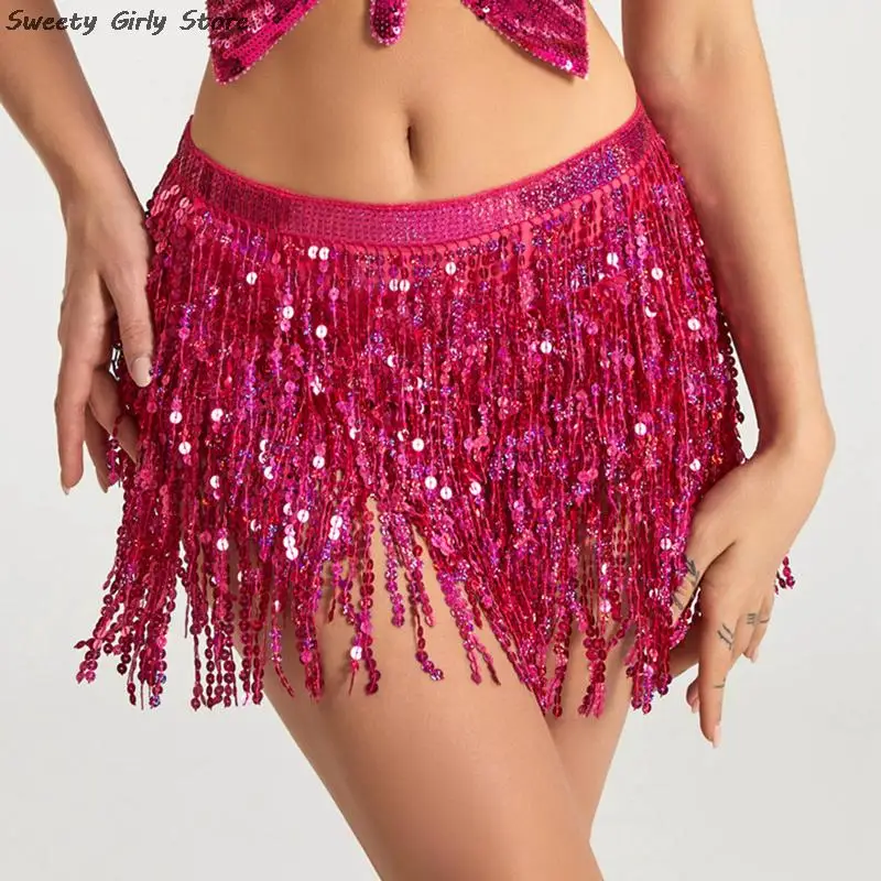 Top Trends: Sequin Belts Women Belly Dance Skirt Performance Costume Indian Practice Hip Skirts Long Tassel Bohemian Chain Clubwear Party Shoppable Styles