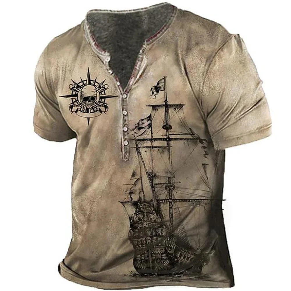 Top Trends: Vintage Men&#039;s T-shirts 3D Printed Ship Short Sleeve Tshirt Oversized Navigation Top Tee Shirt Man Clothes Punk Streetwear Shoppable Styles