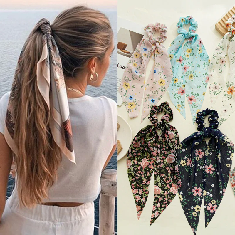 Top Trends: 2023 New Summer Bow Hair Scrunchies Floral Long Ribbon Ponytail Scarf For Women Girls Elastic Hair Bands Hair Ties Accessories Shoppable Styles