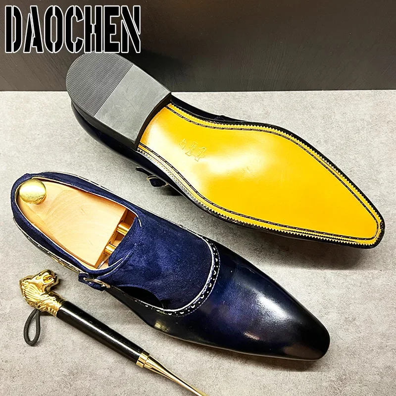 Top Trends: Luxury Brand Men&#039;s Leather Shoes Blue Black Buckle Strap Loafers Men Dress Shoes Wedding Banquet Office Casual Shoes Men Shoppable Styles