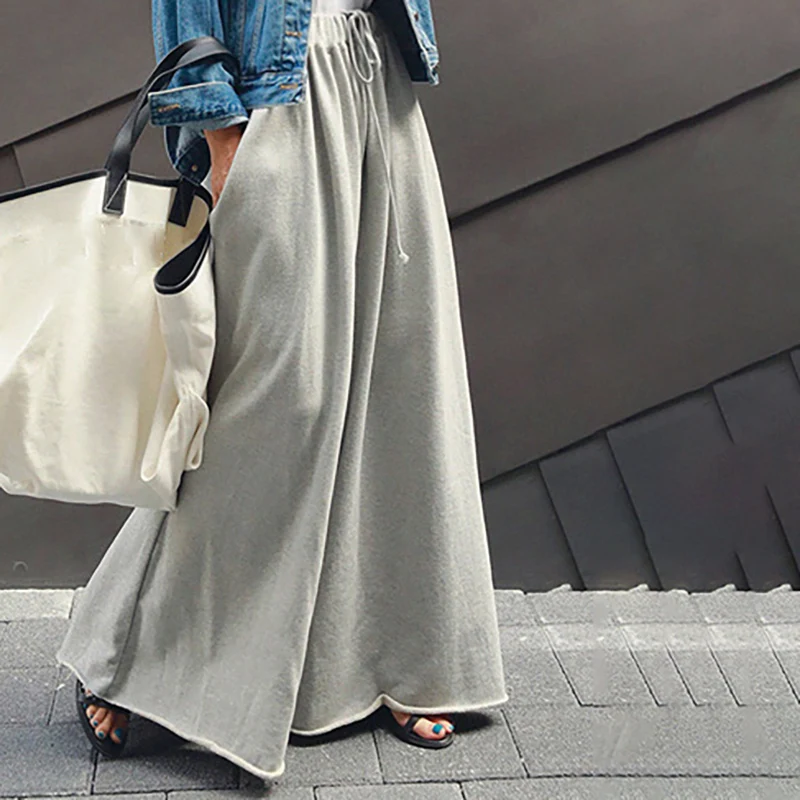 Top Trends: Lemongor Fashion Loose Urban Gray Wide Leg Elastic Waist Pants 2023 Summer Casual High Street Cotton Trousers For Women Shoppable Styles