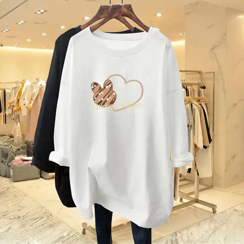 Top Trends: Autumn Pure Cotton Long Sleeve T-shirt Women O-neck Loose Oversized Casual Printed Tops 2023 New Simple Chic Pullovers Shoppable Styles