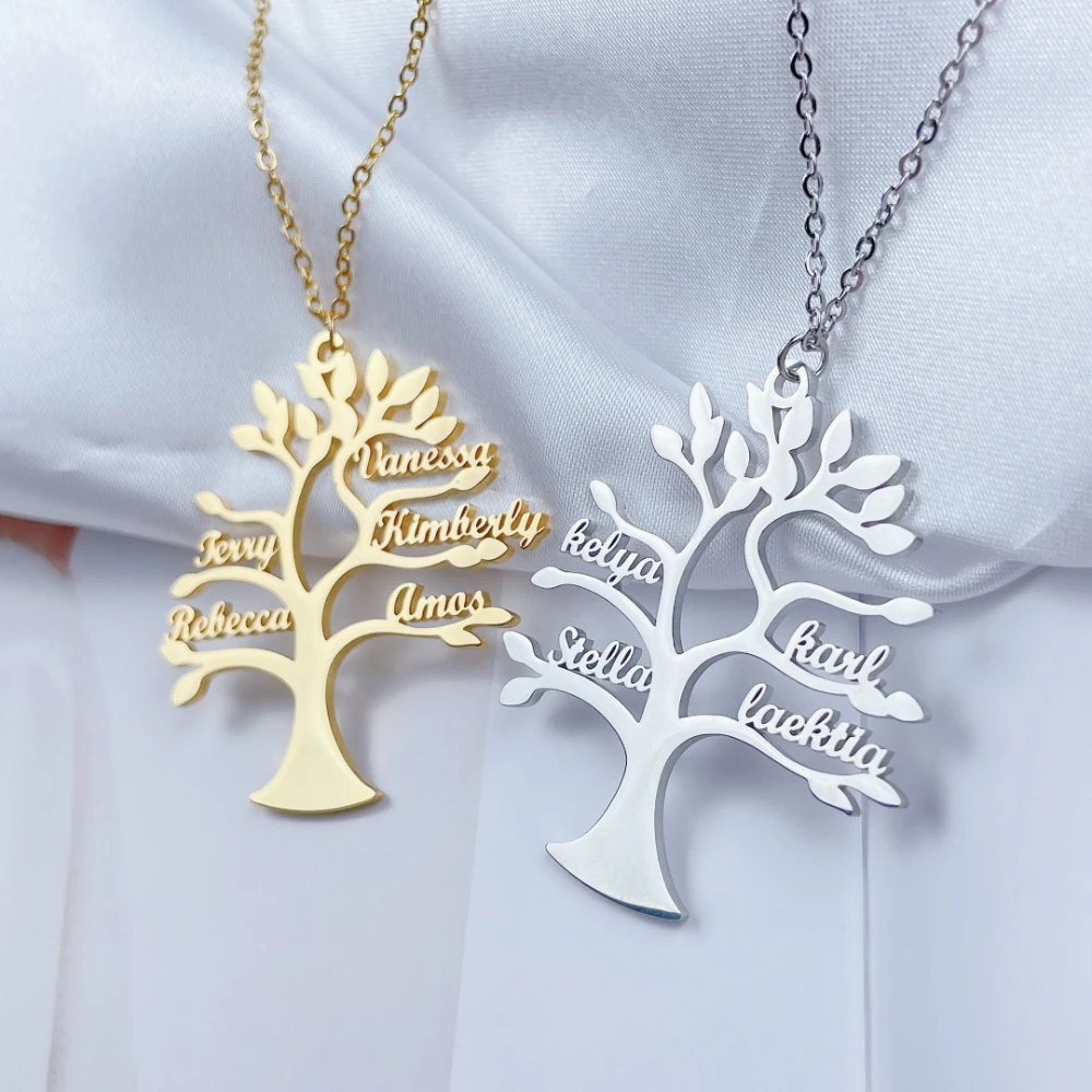 Top Trends: Tree Of Life Pendant Necklace Personalized Family Member Name Stainless Steel Customized Product Jewelry Choker Gift For Parents Shoppable Styles