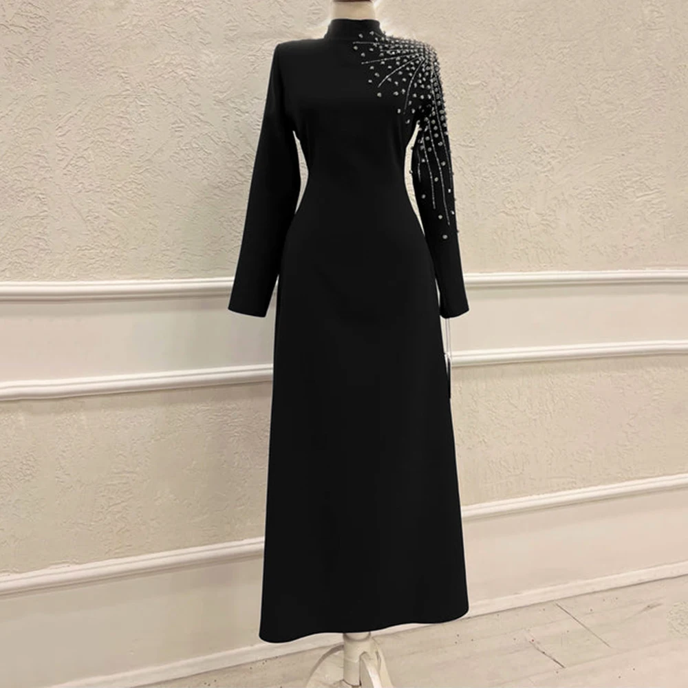 Top Trends: Elegant Black Mother Of The Bride Dress High Neck And Long Sleeve With Beading A-Line Ankle Length For Wedding Party Guest Shoppable Styles