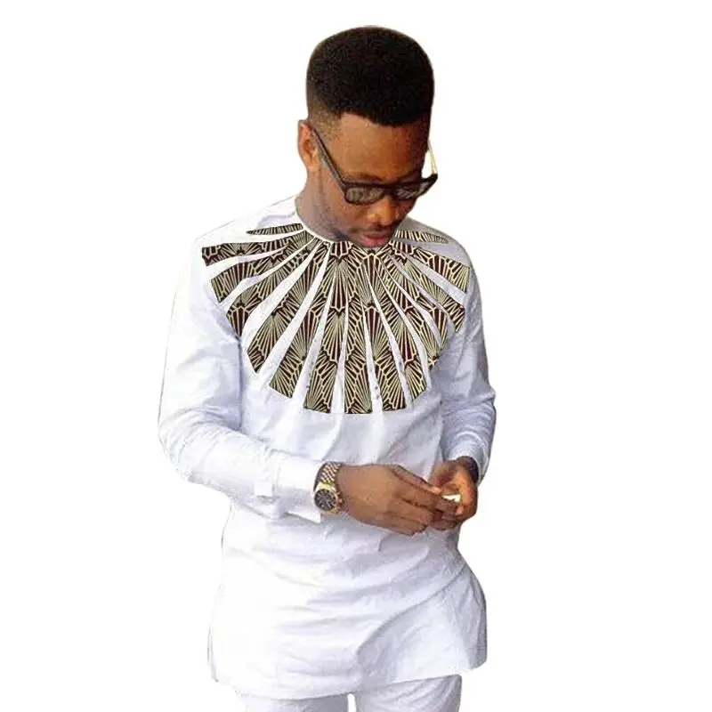 Top Trends: Nigerian Fashion White Men's Shirts O-Neck Modern Design Sector Patchwork Tops Customized African Wedding Party Wear Shoppable Styles