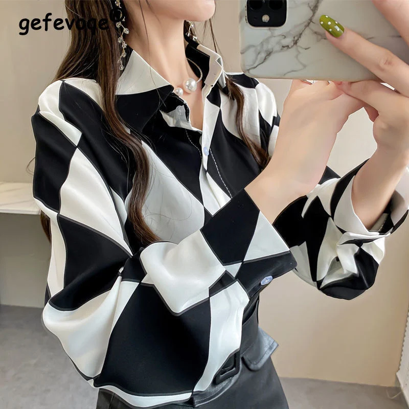 Top Trends: Women&#039;s Fashion Printed Long Sleeve Loose Button Up Shirt 2022 Spring Autumn Casual Lapel Oversize Streetwear Blouse Ladies Tops Shoppable Styles