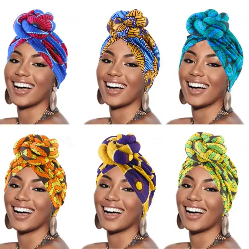 Top Trends: African Print Turban For Women 2022 New Fashion Pre-Made Top Knot Head Wraps Flower Stretch Hijab Ladies Party Wedding Headdress Shoppable Styles