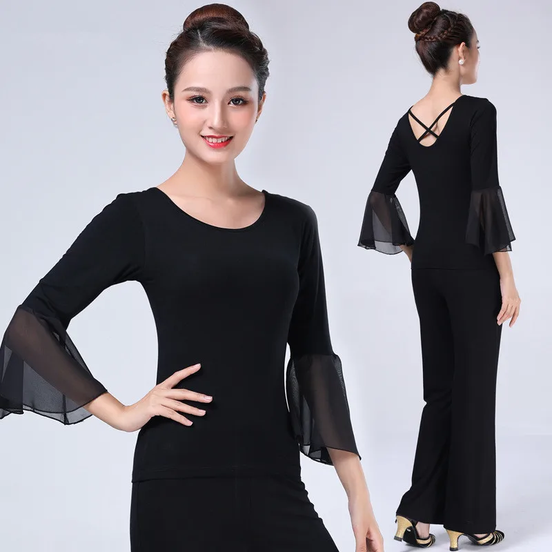 Top Trends: 2023 NEW Autumn Half Sleeve Adult Women International Ballroom Costume Modern Latin Dance Top Lady Sexy Dancewear T-shirt Shoppable Styles - Image 4