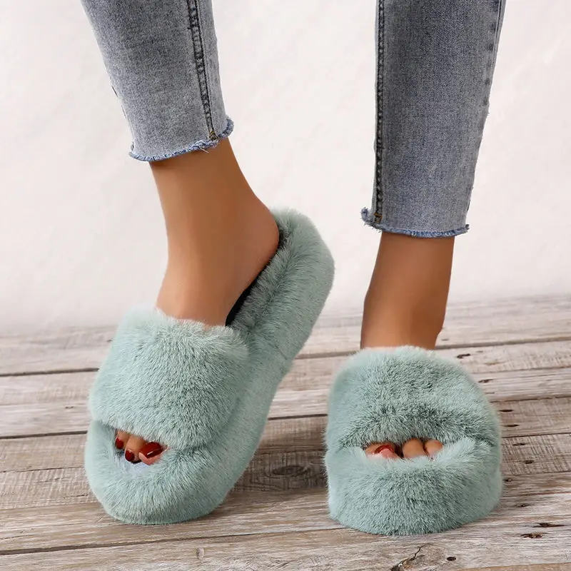 Top Trends: Winter Fur Women Slippers 2023 Plush Fluffy Home Slippers Women Cozy Soft Warm Furry Indoor House Shoes Platform Flip Flops 42 Shoppable Styles