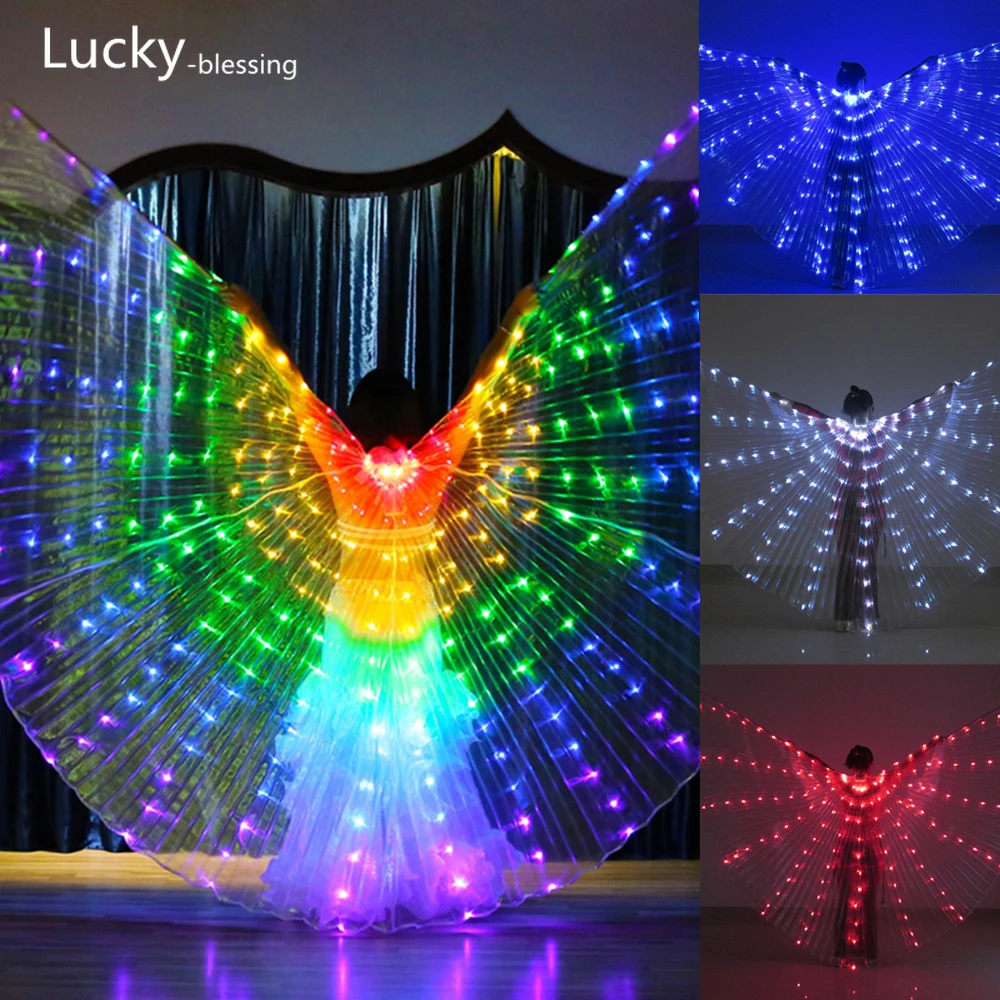 Top Trends: Rainbow Color LED Adult Circus Glowing Cape Butterfly Wings Costume Halloween Party Belly Dance Accessory Isis Wings Dancewear Shoppable Styles