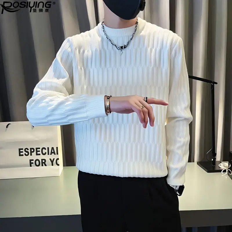 Top Trends: Autumn Winter Solid Long Sleeve Sweaters Men KPOP Fashion Harajuku Knitting Tops Loose Casual All Match Knitwear Chic Pullover Shoppable Styles