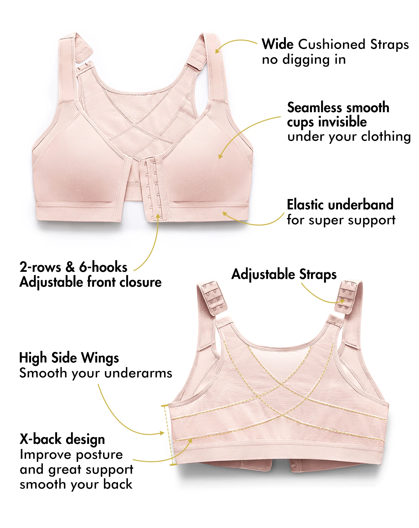 Top Trends: DELIMIRA Women's Front Closure Posture Wireless Back Support Full Coverage Bra Plus Size Unlined Shoppable Styles - Image 5