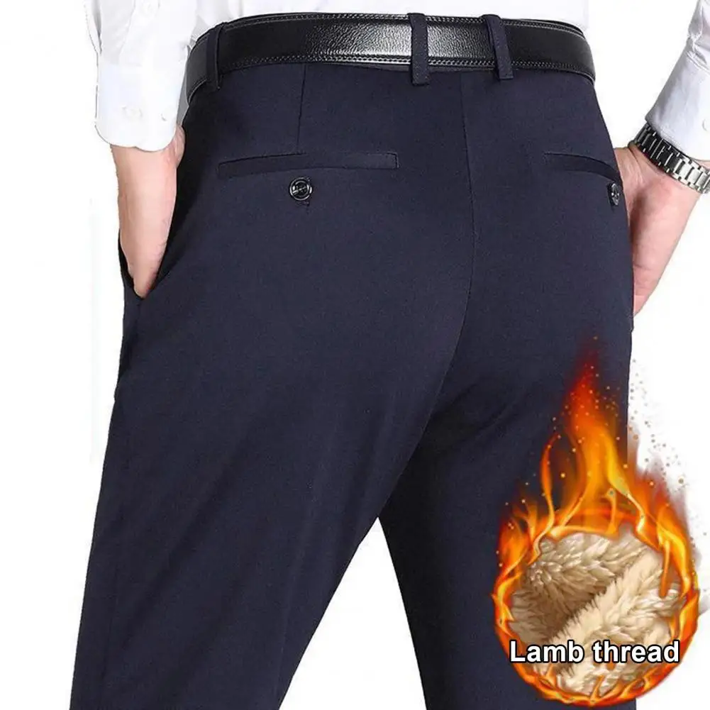 Top Trends: Men Suit Pants Straight Slim Fit High Waist Zipper Closure Men Pants Thickened Plush Warm Pockets Formal Business Men&#039;s Trousers Shoppable Styles