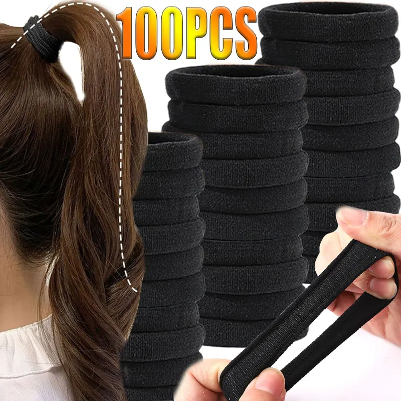 Top Trends: 100 / 50 / 10PCS / Set Women Girls Black High Elastic Hair Bands Ponytail Holder Rubber Bands Scrunchie Headband Hair Accessories Shoppable Styles