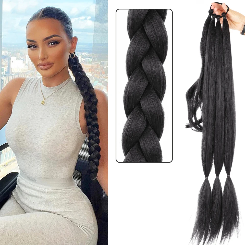 Top Trends: Ponytail Synthetic Long Boxing Braids 32inch Wrap Around Hair Extension Hairpiece Heat Resistant Fake Hair Pony Tail For Women Shoppable Styles