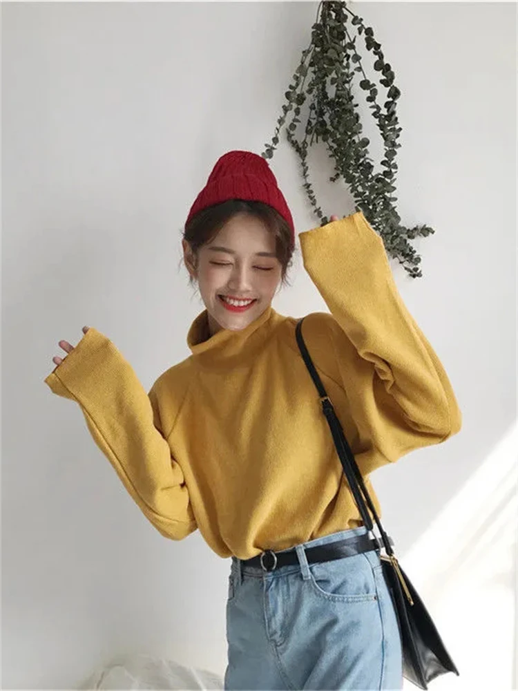 Top Trends: Turtleneck Loose Knitted Tops Korean Long Sleeve Women Pullover Oversize 80kg Autumn Sweater Elegant Knitwears Bottoming Jumper Shoppable Styles - Image 3