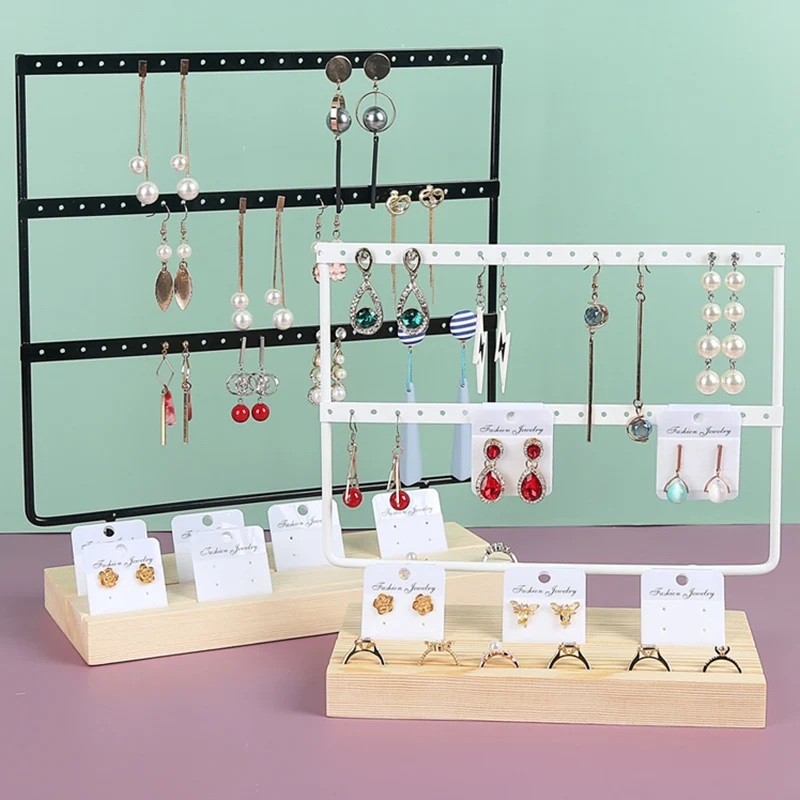 Top Trends: 1pcs 24 / 44 / 66 Holes Stand Holder Wooden Base Tray Earrings Storage Rack Earring Storage Rack Ear Studs Pendant Presenting Holder Shoppable Styles