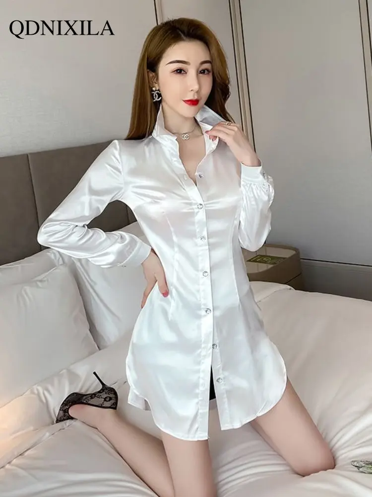 Top Trends: Women's Shirt & Blouse Women's Extended Version High-end Sexy Silk Mid-length Shirt Elegant And Youth Woman Blouses Shoppable Styles