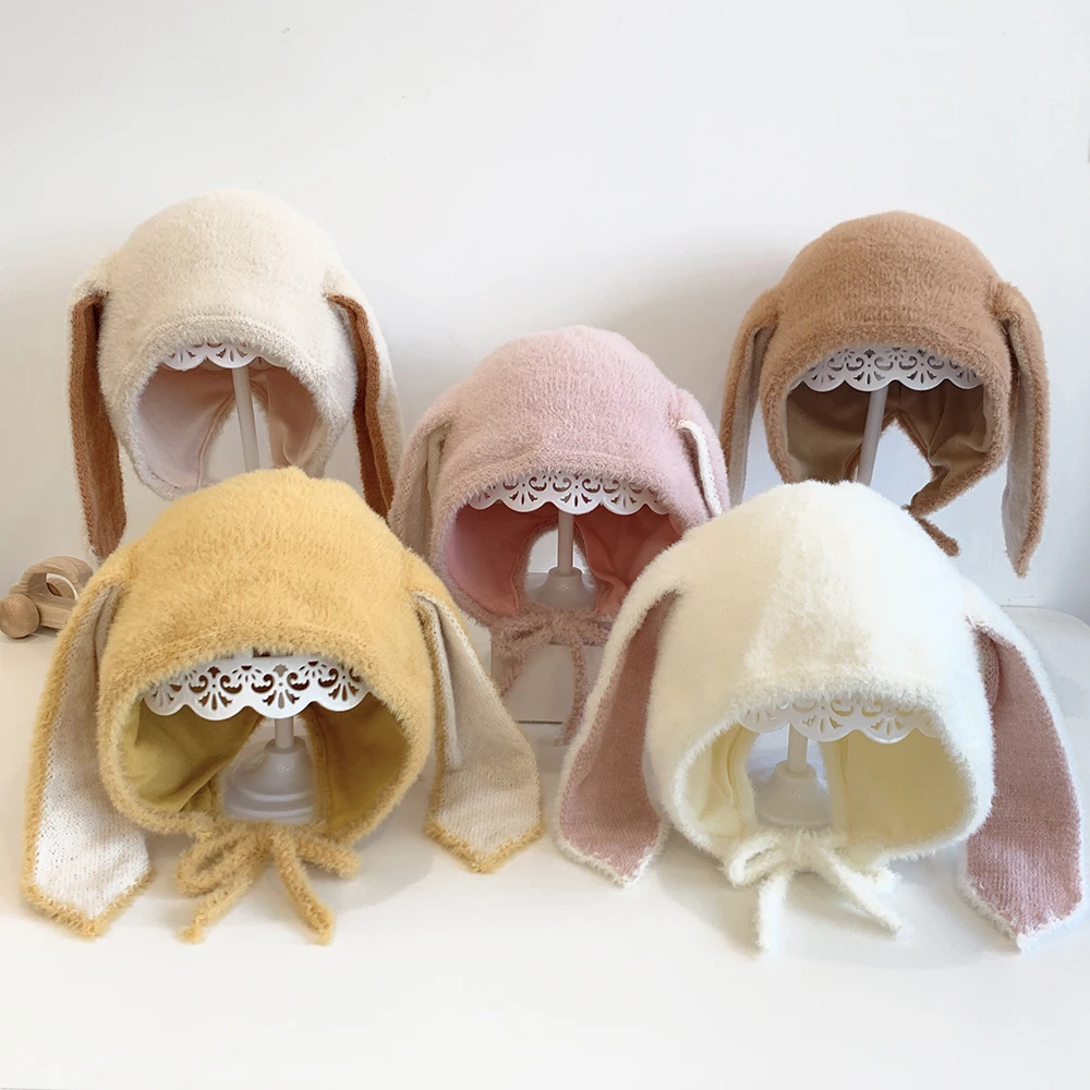 Top Trends: Cute Baby Hat Winter Long Rabbit Ears Soft Plush Warm Cap Kids Girls Rabbit Fur Skullies Beanies Knitted Hat Toddler Bonnet Shoppable Styles