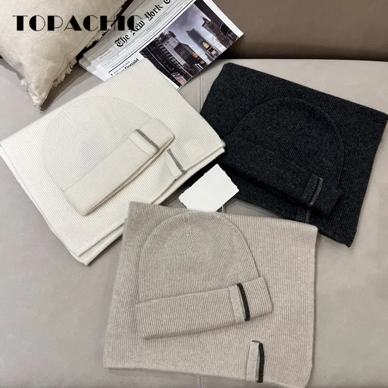 Top Trends: 9.19 TOPACHIC Fashion Women's Autumn Winter New Chain Decoration Pullover Hat Or Scarves Keep Warm Cashmere Knitted Set Shoppable Styles