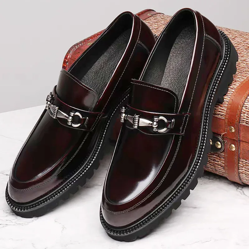 Top Trends: Luxury Loafers Men PU High Quality Metal Decoration Platform Slip On Fashion Designer Leather Shoes Business Dress Shoes メンズシューズ Shoppable Styles