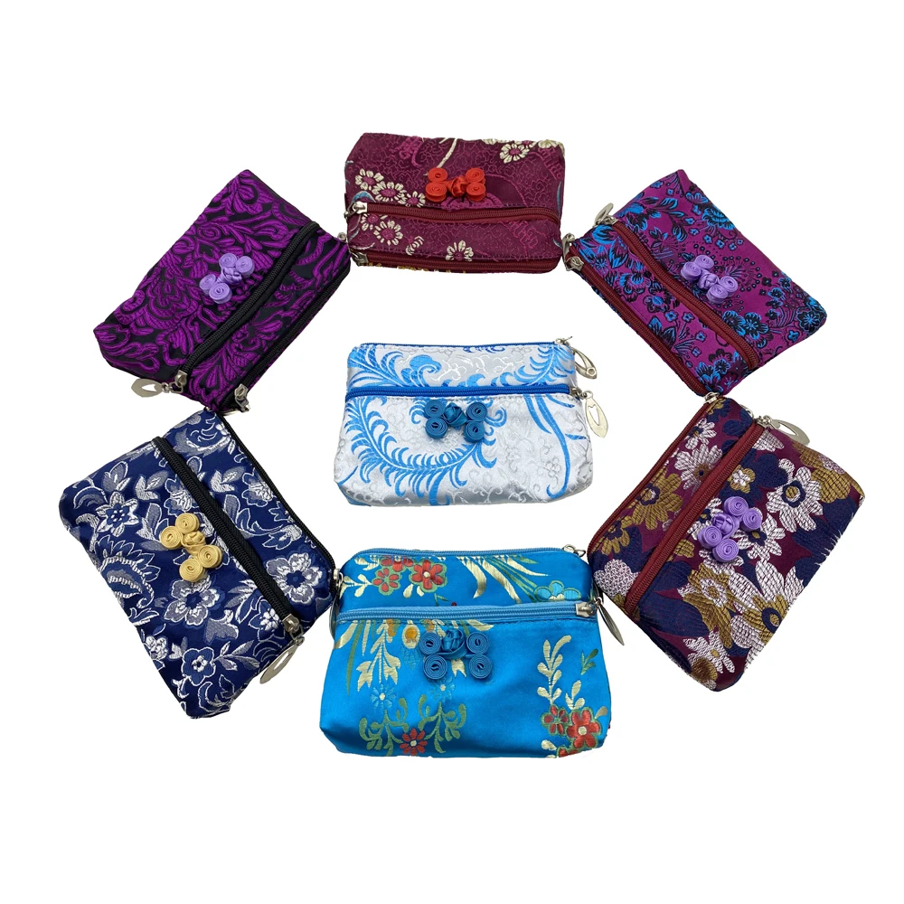 Top Trends: Women's Coin Purse Creative Mini Small Wallet Zipper Clutch Bag Retro Brocade Double Layers Lady Girl Key Bag Change Purses Shoppable Styles