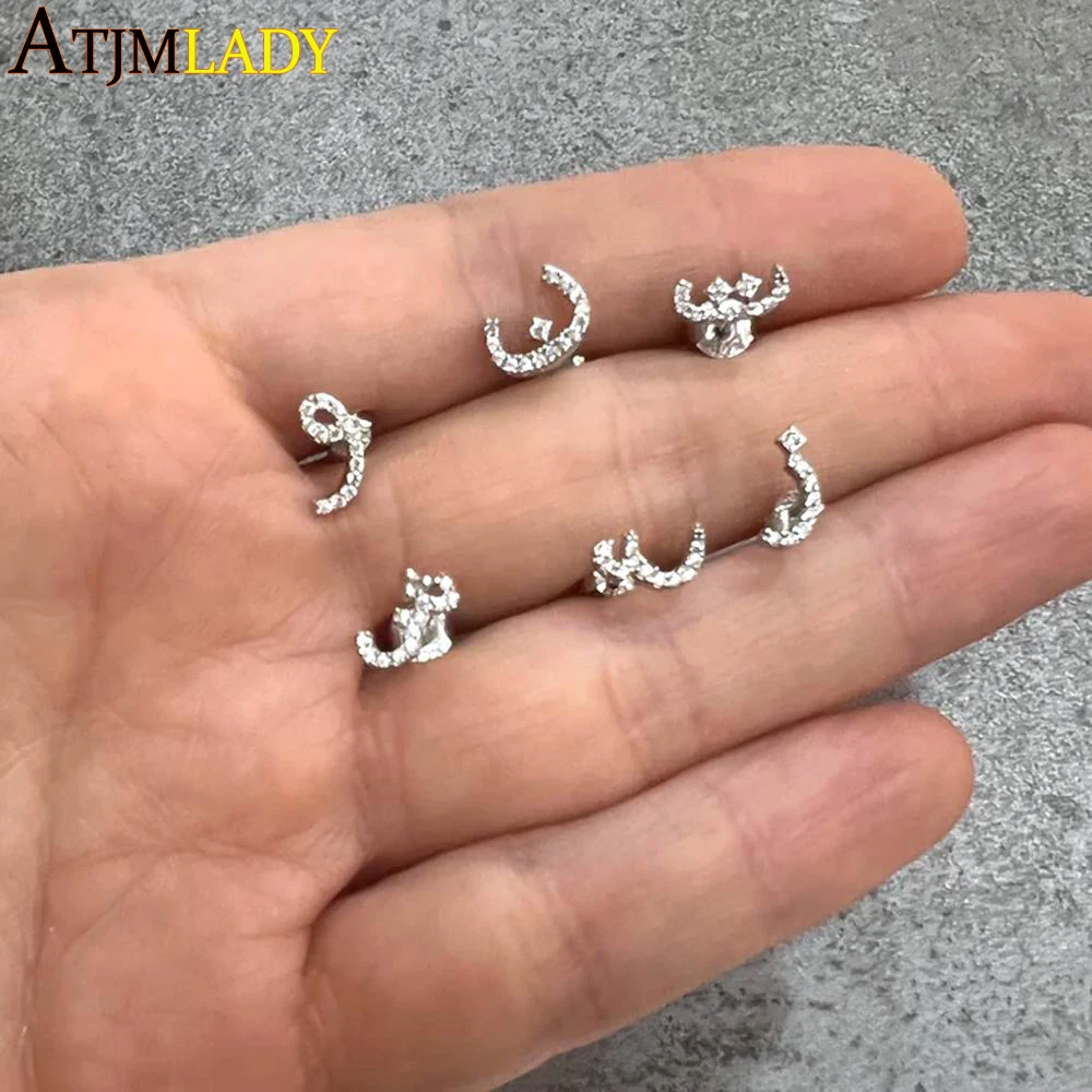 Top Trends: 925 Sterling Silver Arabic Alphabet Shaped Piercing Women Jewelry Fashion Birthday Gifts Sparking Cz Zircon Ear Initial Earrings Shoppable Styles