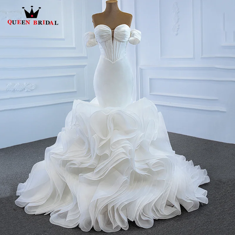 Top Trends: Elegant Mermaid Wedding Dress 2024 White V-Neck Puffy Train Bridal Gown Off The Shoulder Lace Up Bride Dresses Custom Made DZ45M Shoppable Styles