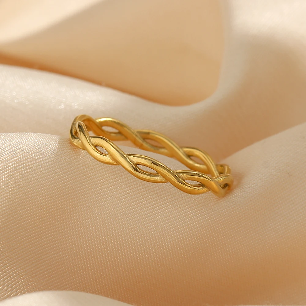 Top Trends: 2022 New Super Minimalist Braided Twisted Thin Gold Rings For Lady Waterproof Stainless Steel 18K Gold Plated Girl's Ring Shoppable Styles