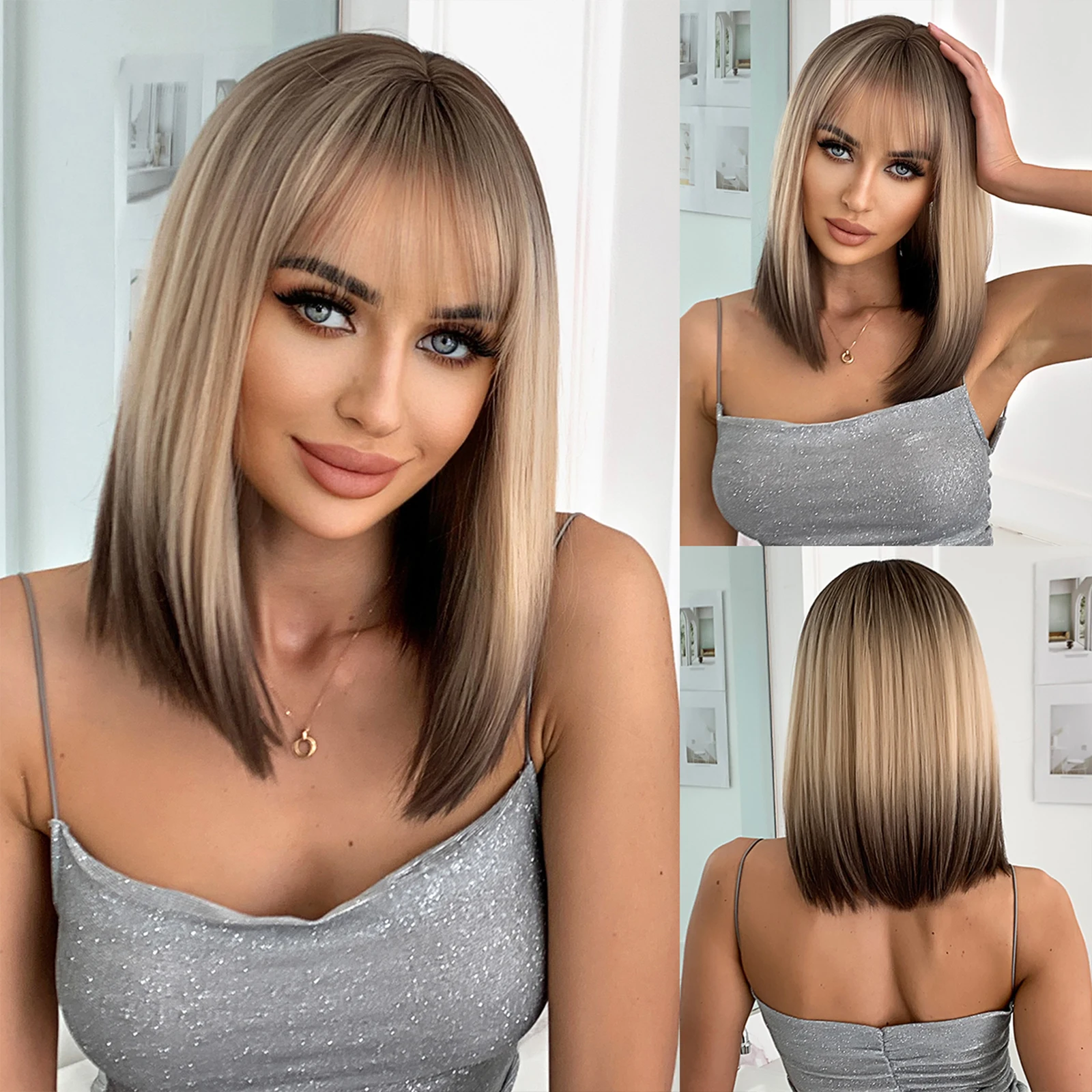 Top Trends: HENRY MARGU Short Straight Bob Synthetic Wigs For Black Women Blonde Brown Ombre Wigs With Bangs Cosplay Hair Heat Resistant Shoppable Styles