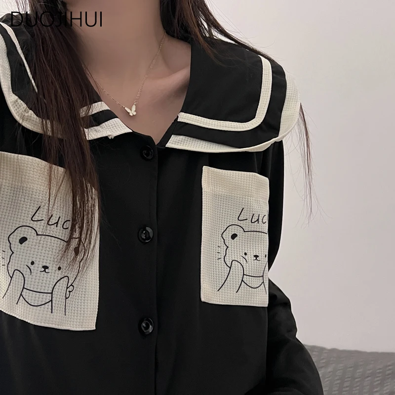 Top Trends: DUOJIHUI Ins New Sweet Single Breasted Cardigan Female Sleepwear Basic Simple Pant Fashion Two Piece Autumn Casual Women Pajamas Shoppable Styles - Image 2